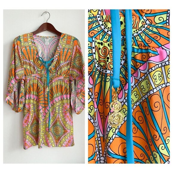 TRINA TURK Capri Lace-Up Tunic ORANGE SHERBET Colourful XS - Picture 3 of 9